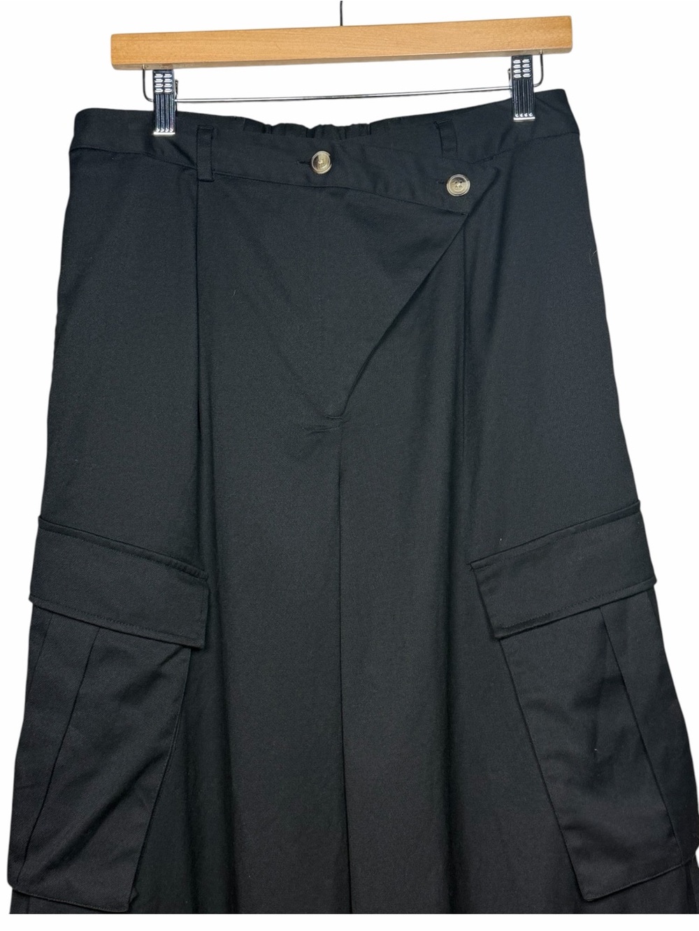 The Drop KarenBritChick Black Cargo Pants Asymmetrical Wide Leg M Utility - Picture 13 of 14